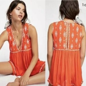 Free People Diamond Embroidered V-Neck Swing Tunic